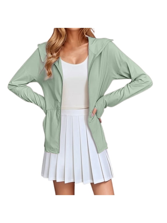 Women's UPF 50+ Sun Protection Hoodie Jacket Lightweight Long Sleeve Sun Shirt UV Hoodie with Pocket Green L