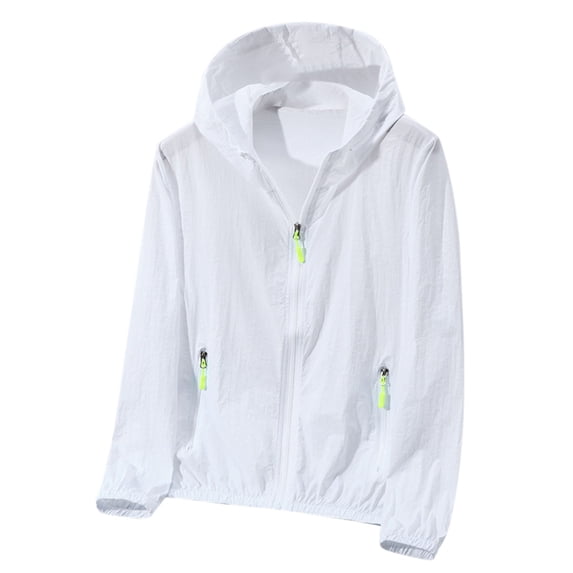 Women's UPF 50+ Sun Protection Hoodie Jacket Long Sleeve Athletic Running Full Zip Workout Jacket with Pockets White L