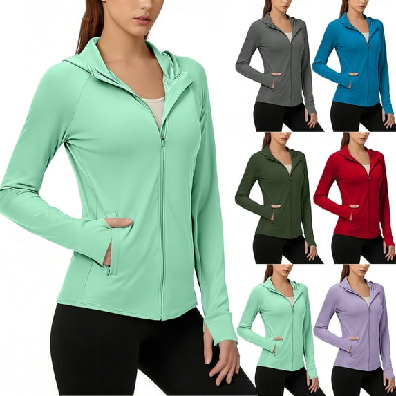 Women's UPF 50+ Sun Protection Hoodie Jackets Full Zip Long Sleeve Active Shirts Outdoor Hiking Running,Army Green S