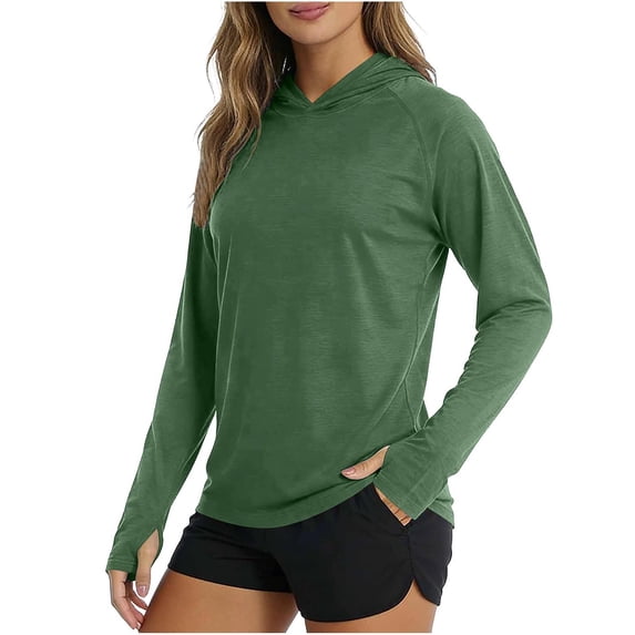 Women's UPF 50+ Sun Protection Hoodie Shirts Casual Quick-drying Long Sleeve Plus Size Light Tees for Fishing Hiking Going Out Army Green L