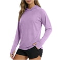 thumbnail image 1 of Women's UPF 50+ Sun Protection Hoodie Shirts Casual Quick-drying Long Sleeve Plus Size Light Tees for Fishing Hiking Going Out Purple 2XL, 1 of 6