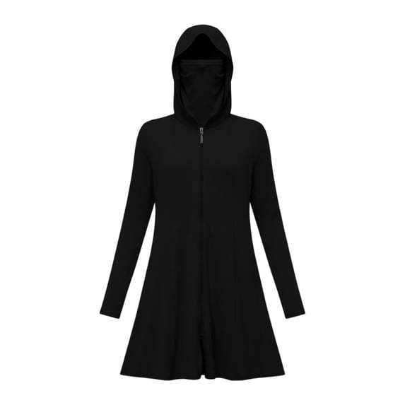 Women’s UPF 50+ Sun Protection Hoodie with Face Mask Neck Gaiter Breathable Zipper Long Sleeve Shirt for Hiking Fishing S-3XL Black