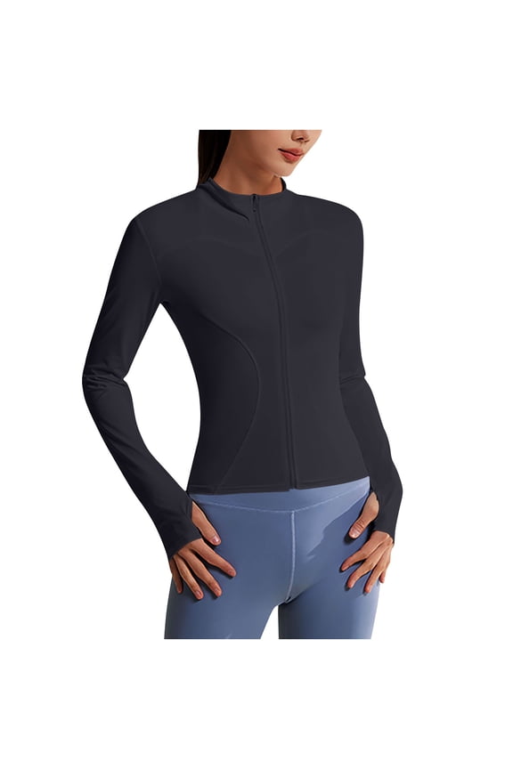 Women's UPF 50+ Sun Protection Jacket - Full Zip Long Sleeve Slim Fit Outdoor Shirts with Thumb Holes, Yoga Running Sportwear
