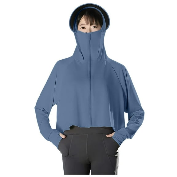 Women's UPF 50+ Sun Protection Jacket Long Sleeve Hoodie Zip up Cropped Tops Hiking Sun Shirts with Pockets