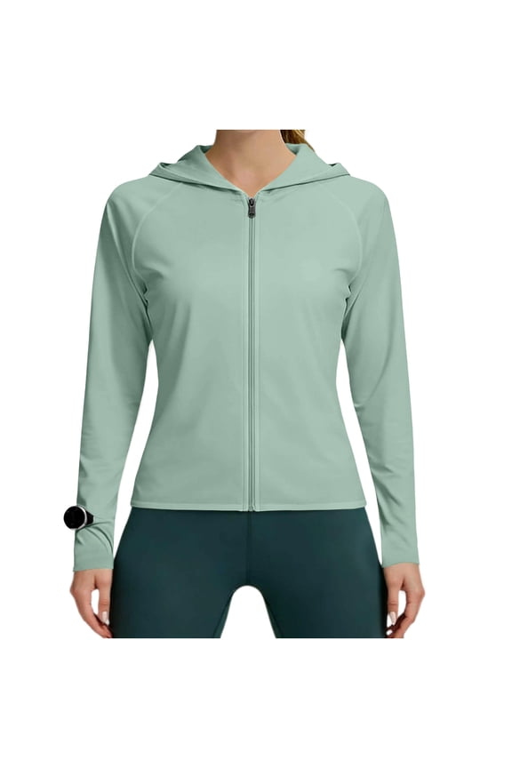Women's UPF 50+ Sun Protection Jacket Summer Lightweight Hooded Long Sleeve Quick Dry Athletic Hiking Outdoor Jackets Mint Green,XXL