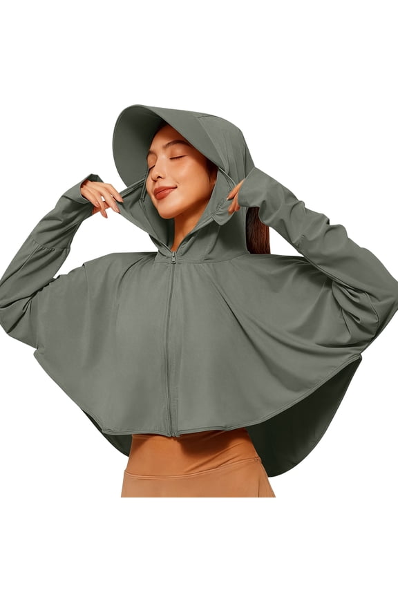 Women's UPF 50+ Sun Protection Jackets Hooded Full Zip UV Shirts with Face Mask and Brim Long Sleeve Jackets for Outdoor Hiking