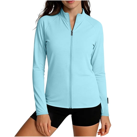 Women's UPF 50+ Sun Protection Long Sleeve Jackets for Women Full Zip Athletic Track Tops with Thumb Holes Stand-Up Collar Solid Color Jacket