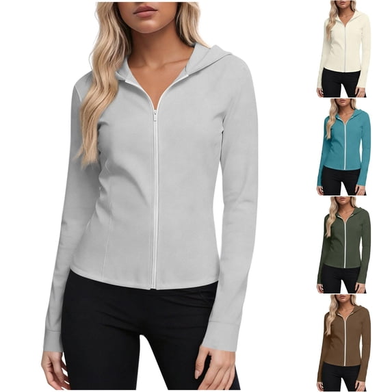 Women's UPF 50+ Sun Protection Rash Guard Long Sleeve Zip Hoodie Jacket Lightweight Hiking Outdoor Shirts Womens Workout Summer Tunic Blouses