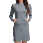 Womens UPF 50+ Sun Protection Swim Cover Up Long Sleeve SPF UV Hoodie Jacket, Lightweight Beach Rash Guard Shirts Lightgrey L