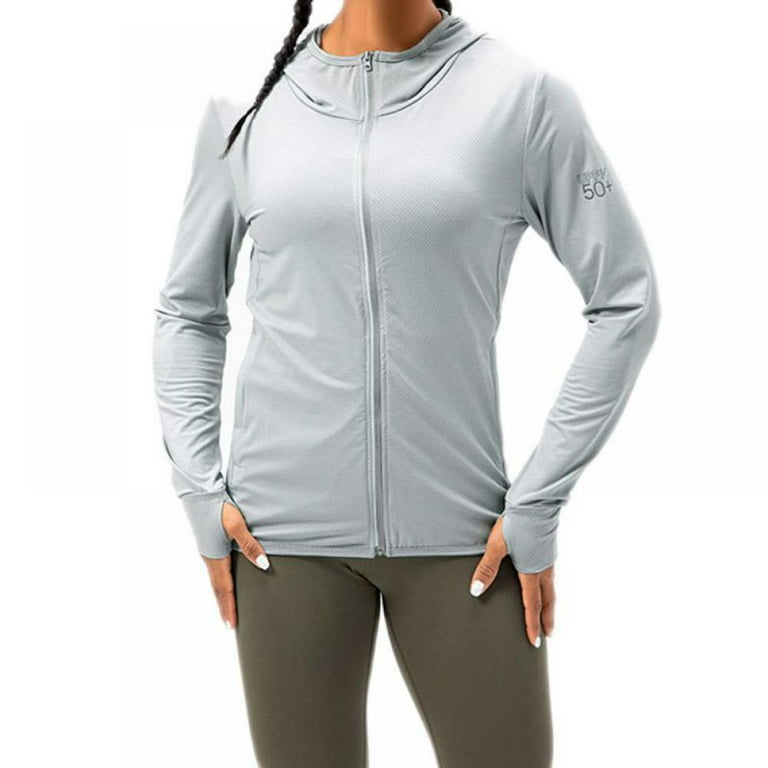 Eleanos Women's UPF 50+ Sun Protection UV Jacket - Zip Up Hoodie Long Sleeve Hiking Fishing SPF Performance Shirt with Thumbhole, Size: Small, Gray