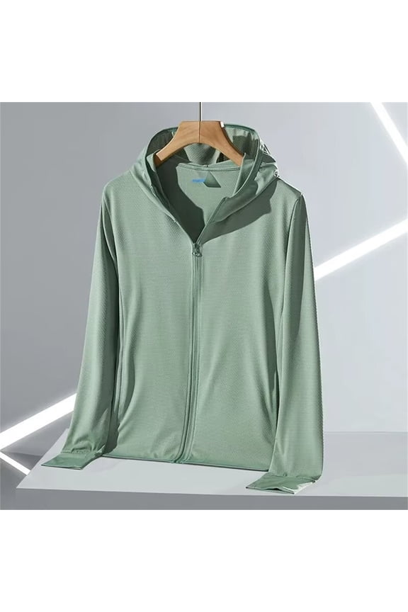 Women's UPF 50+ Sun Protective Hoodie, Zip Front Lightweight Hiking Shirt, Long Sleeve UV Protection Top, Breathable Running Shirt, Casual Sun Hoodie, Outdoor Activewear Green XL