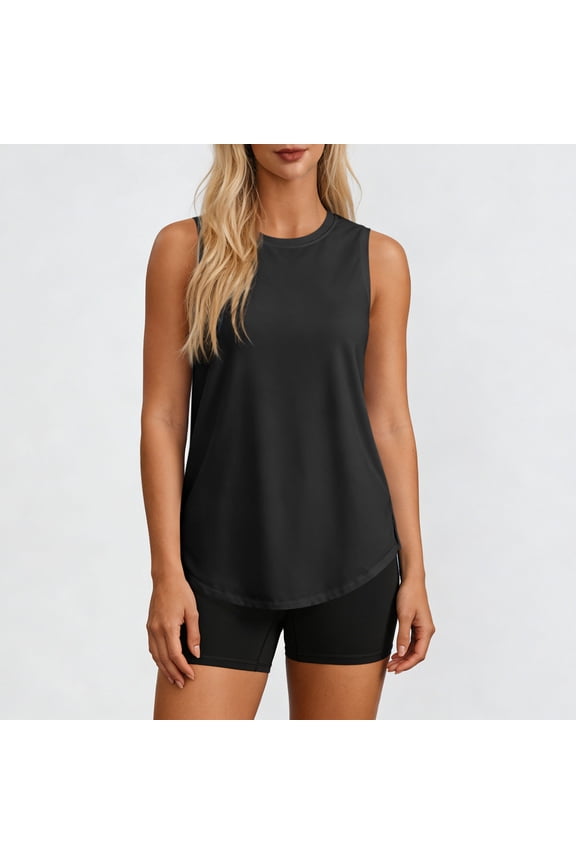 Women's UPF 50+ Tank Tops Crewneck Sun Protection Sleeveless T Shirts Top Summer Casual Solid Round Neck Lightweight Comfy Workout Tanks