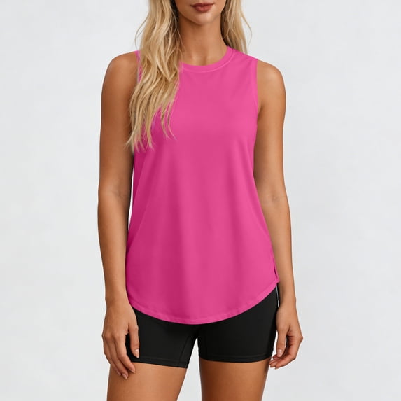 Women's UPF 50+ Tank Tops Crewneck Sun Protection Sleeveless T Shirts Top Summer Casual Solid Round Neck Lightweight Comfy Workout Tanks
