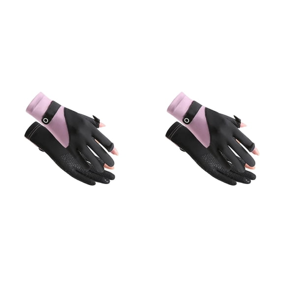 Women's UPF 50+ UV Protection Gloves 2 Pairs, Ice Silk Cooling Anti- Touchscreen Gloves, Breathable Driving Hiking Pickleball Gloves with Flip Open Fingertips for Outdoor Sports, Black