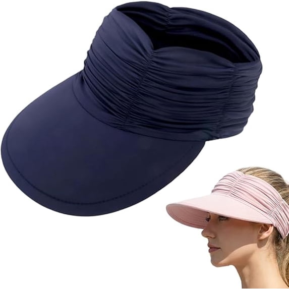 Women's UPF 50+ UV Protection Sun Visor Hat, Wide Brim Lightweight Foldable Ponytail Cap Hats for Women Summer