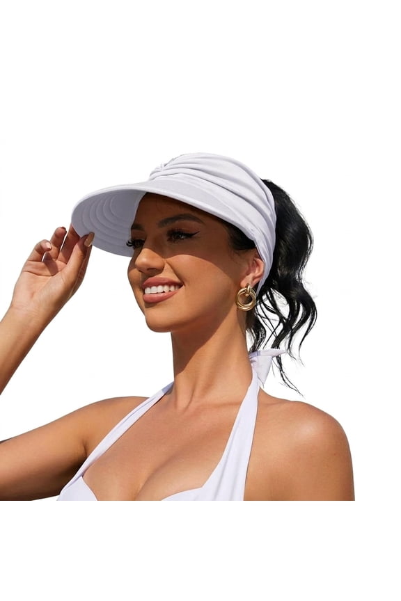 Women's UPF 50+ UV Protection Sun Visor Hat, Wide Brim Topless Baseball Cap, Lightweight Sunscreen Half Hat for Outdoor Travel