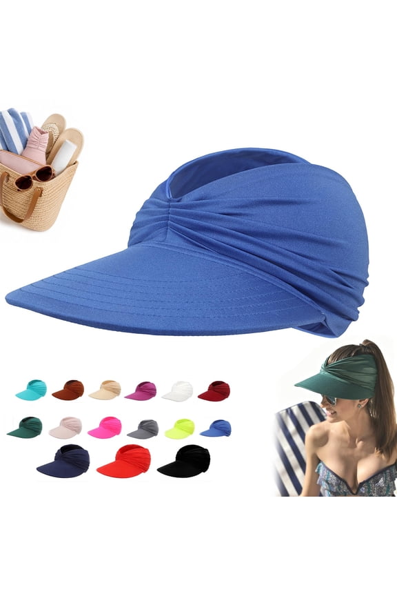 Women's UPF 50+ UV Protection Sun Visor Hat,Wide Brim UV Protection, Lightweight Foldable Ponytail Beach Cap for Golf Hiking