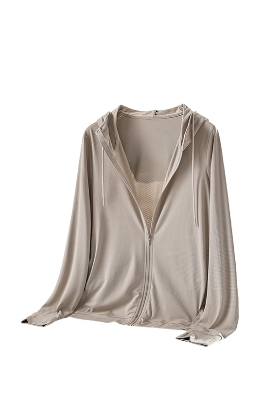Women's UPF 50+ UV Sun Protection Clothing Zip Up Lightweight Hoodie Hiking Sun Shirt Light Brown M