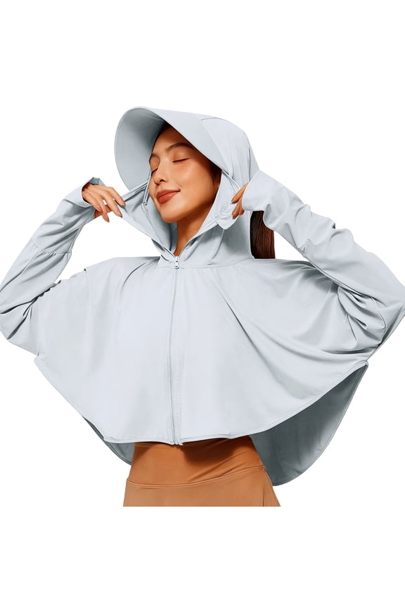 Women's UPF 50+ UV Sun Protection Jacket, Long Sleeve Cooling Shirt with Thumb Holes & Hood, Lightweight Breathable Performance Hoodie for Hiking, Travel, Gardening