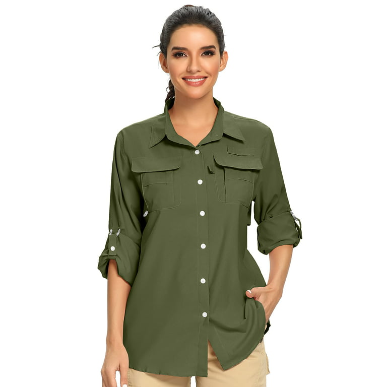 Women's UPF 50+ UV Sun Protection Safari Shirt, Long Sleeve Outdoor Fishing  Hiking Shirts 