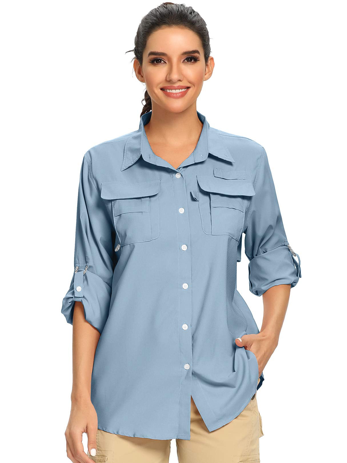 Women's UPF 50+ UV Sun Protection Safari Shirt, Long Sleeve Outdoor Fishing  Hiking Shirts 