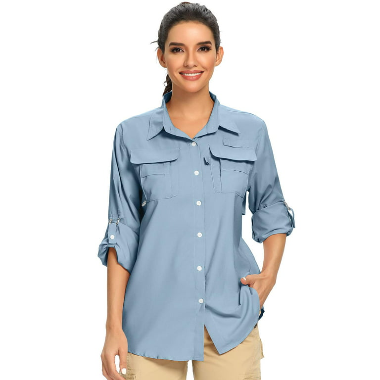 Women's UPF 50+ UV Sun Protection Safari Shirt,Convertible Long Sleeve  Outdoor Cool Quick Dry Fishing Hiking Travel Shirts, Khaki, Small :  : Health & Personal Care