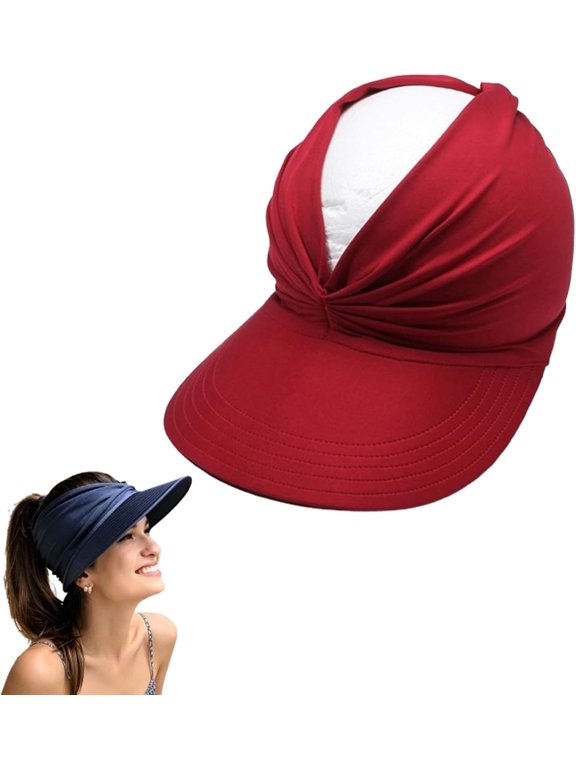 Women's UPF 50+ Uv Protection Sun Visor Hat, Foldable Wide Brim Open Top Ponytail Cap, Beach Outdoor Sports Pool Travel