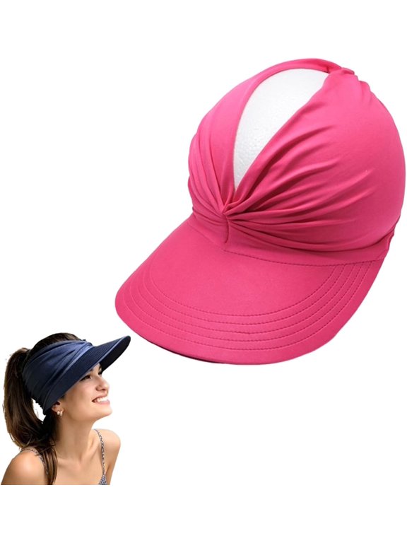 Women's UPF 50+ Uv Protection Sun Visor Hat, Foldable Wide Brim Open Top Ponytail Cap, Beach Outdoor Sports Pool Travel