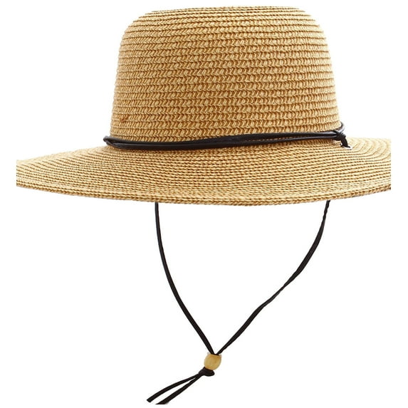 Women's UPF 50+ Wide Brim Braided Straw Sun Hat with Lanyard Natural-Brown