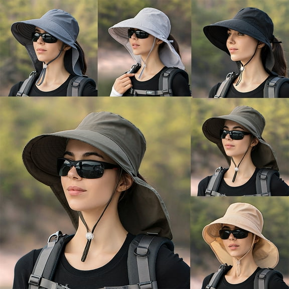 Women's UPF 50  Wide Brim Sun Hat with Ponytail Hole Hiking Hunting Cap with Neck Cover/Dark Gray
