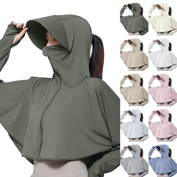 Women's UPF Sun Protection Cooling Windbreaker Hooded Cape Shrug Jacket for Outdoor Cycling Driving