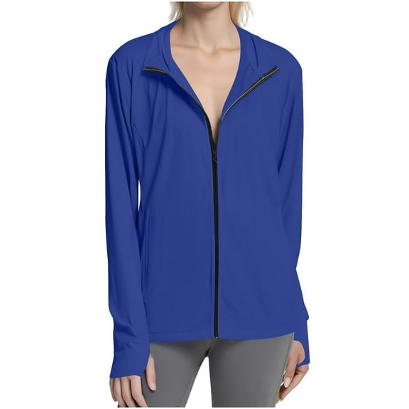 Women's UPF Sun Protection Shirts Jacket UV Zip Up Hoodie Long Sleeve with Thumb Hole Summer Ice Silk Outdoor with Pockets