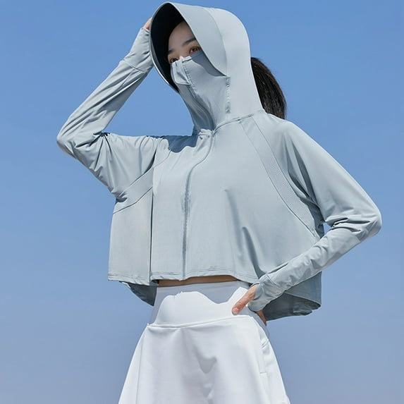 Women's UPF50+ Ice Silk Sun Clothing Women's Summer Outdoor Cycling Hat Brim Sun Clothing Jacket 1x Cardigan for Women Womens Sweatshirt Cardigan Cardigan Sweater with Buttons 3/4 Sleeve Cardigan Thin