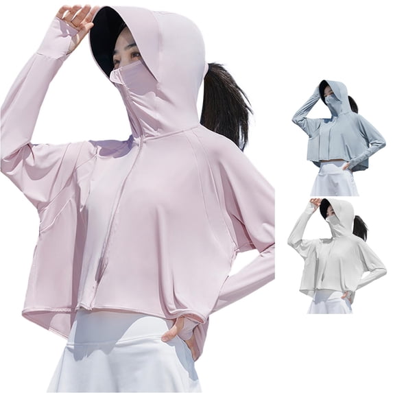Women's UPF50+ Ice Silk Sun Clothing Women's Summer Outdoor Cycling Hat Brim Sun Clothing Jacket Cute Cardigan for Women