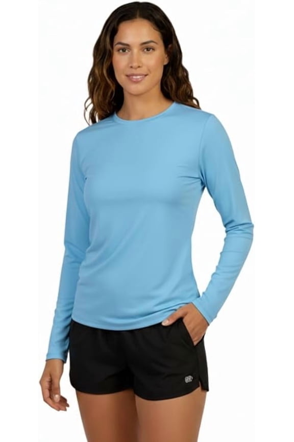 Women's Long Sleeve UV Protection Rash Guard Swim Shirt, Quick-Dry, Moisture-Wicking, Blue, Small