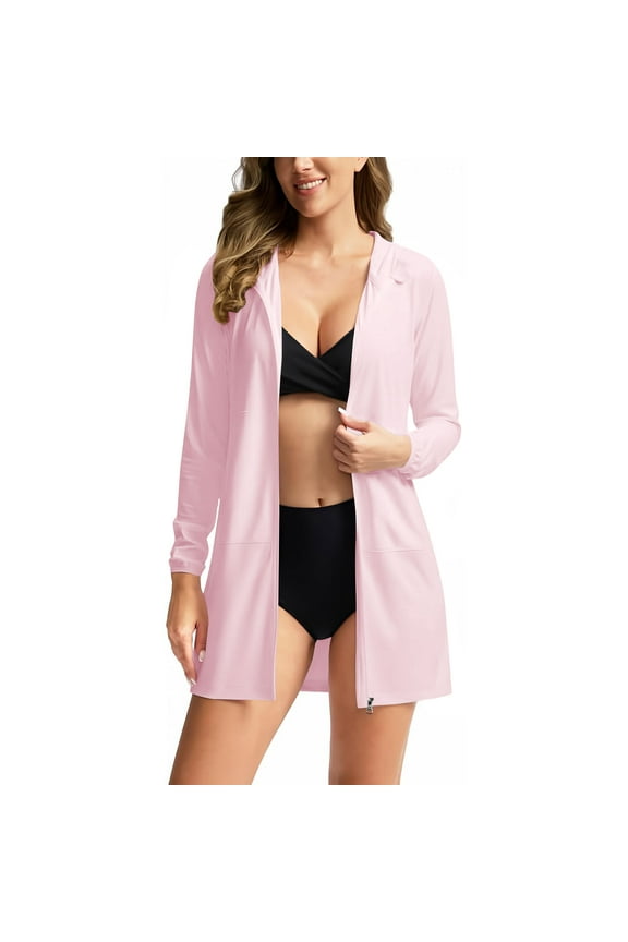 Women's UPF50+ Swim Cover Up Sun Protection Hoodie Long UV Jacket SPF Lightweight Swimsuit Beach Cover Ups for Women