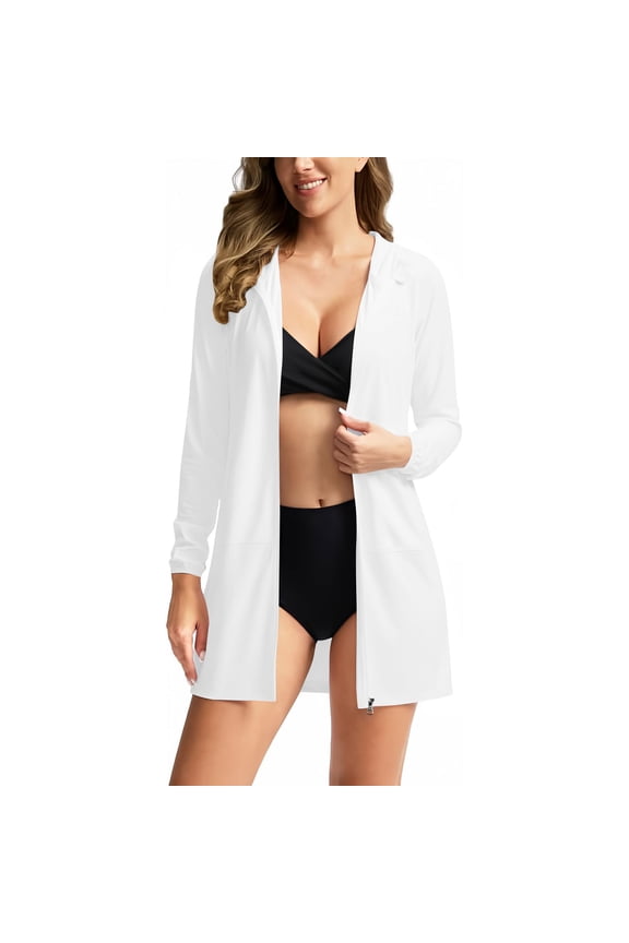 Women's UPF50+ Swim Cover Up Sun Protection Hoodie Long UV Jacket SPF Lightweight Swimsuit Beach Cover Ups for Women