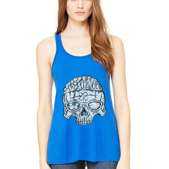 Women's US Skull Printed Flowy Racerback Tank Top