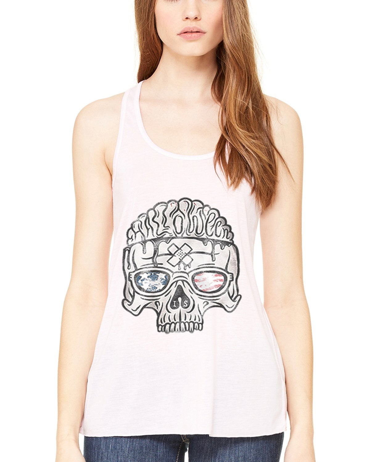 Women's US Skull Printed Flowy Racerback Tank Top