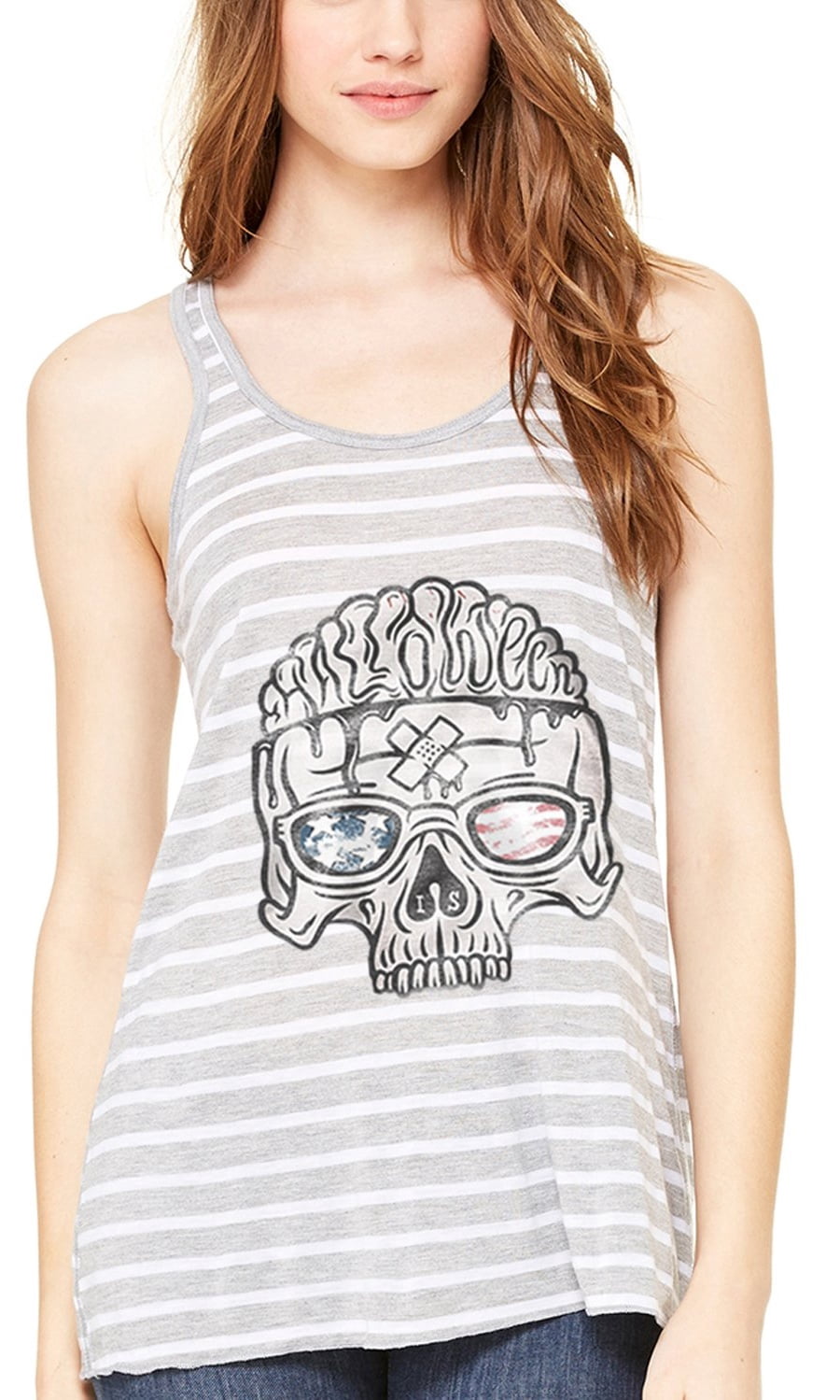 Women's US Skull Printed Flowy Racerback Tank Top