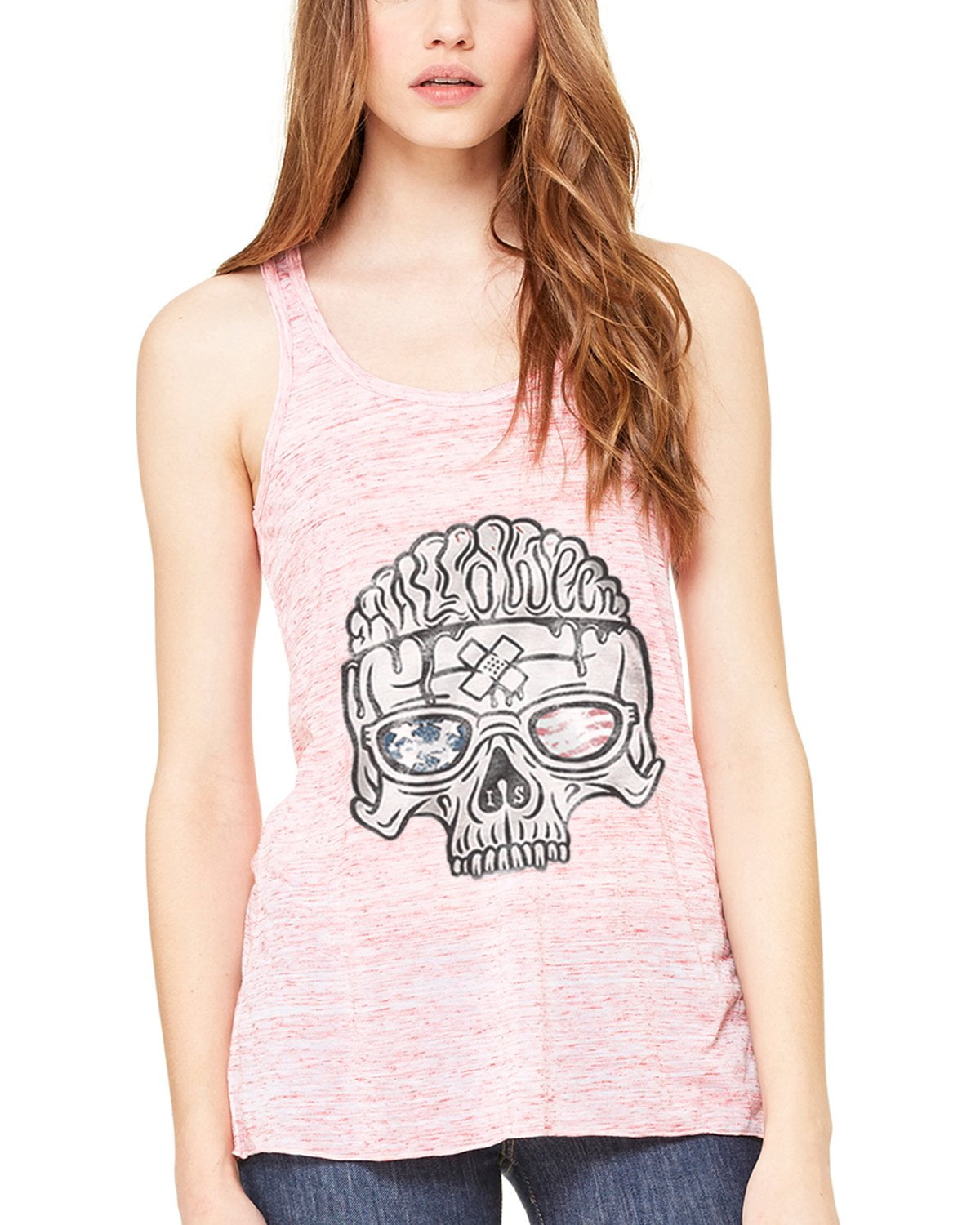 Women's US Skull Printed Flowy Racerback Tank Top
