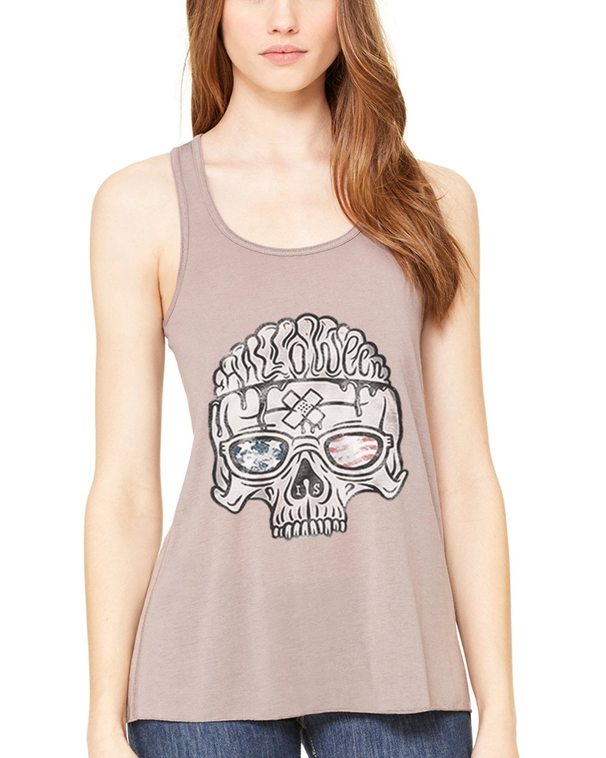 Women's US Skull Printed Flowy Racerback Tank Top