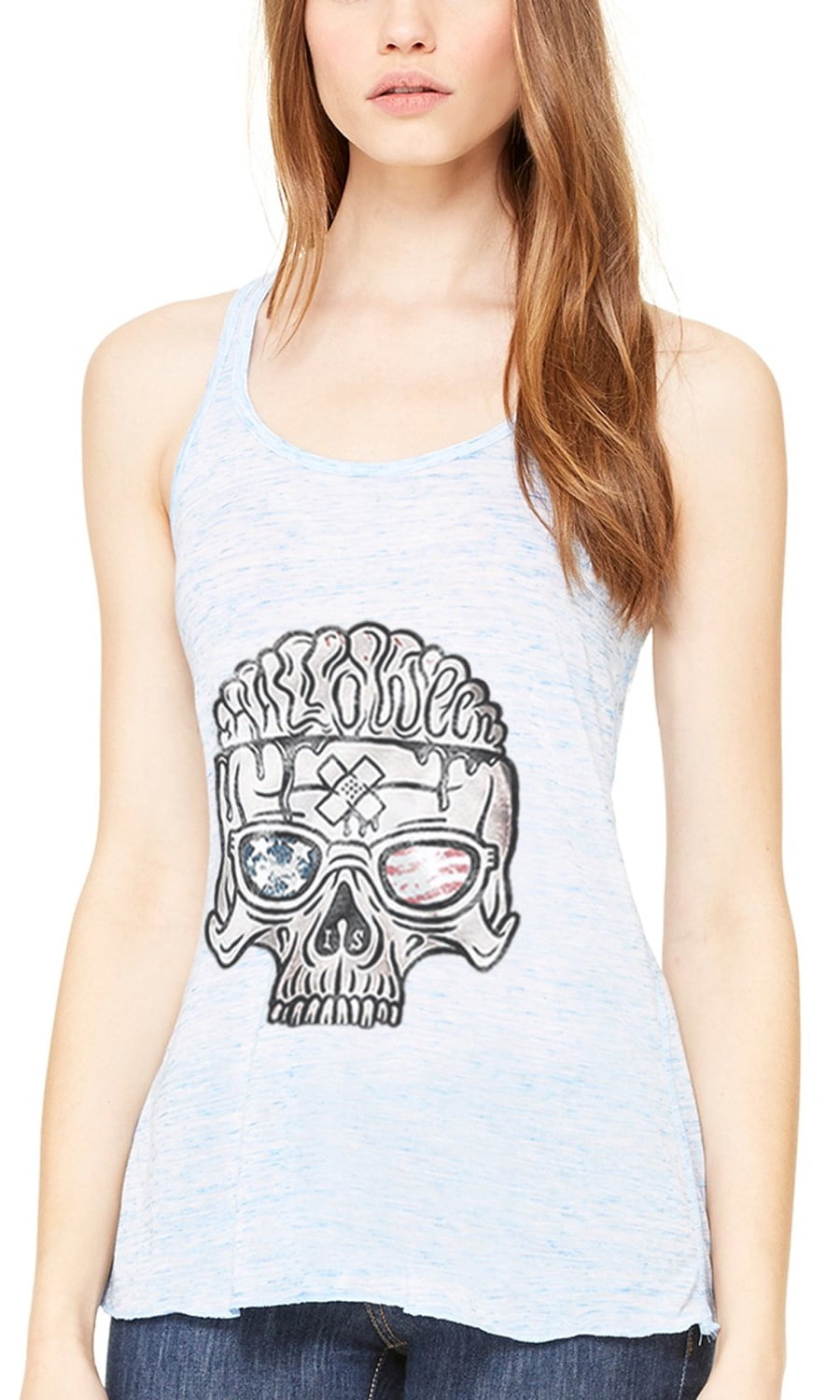 Women's US Skull Printed Flowy Racerback Tank Top