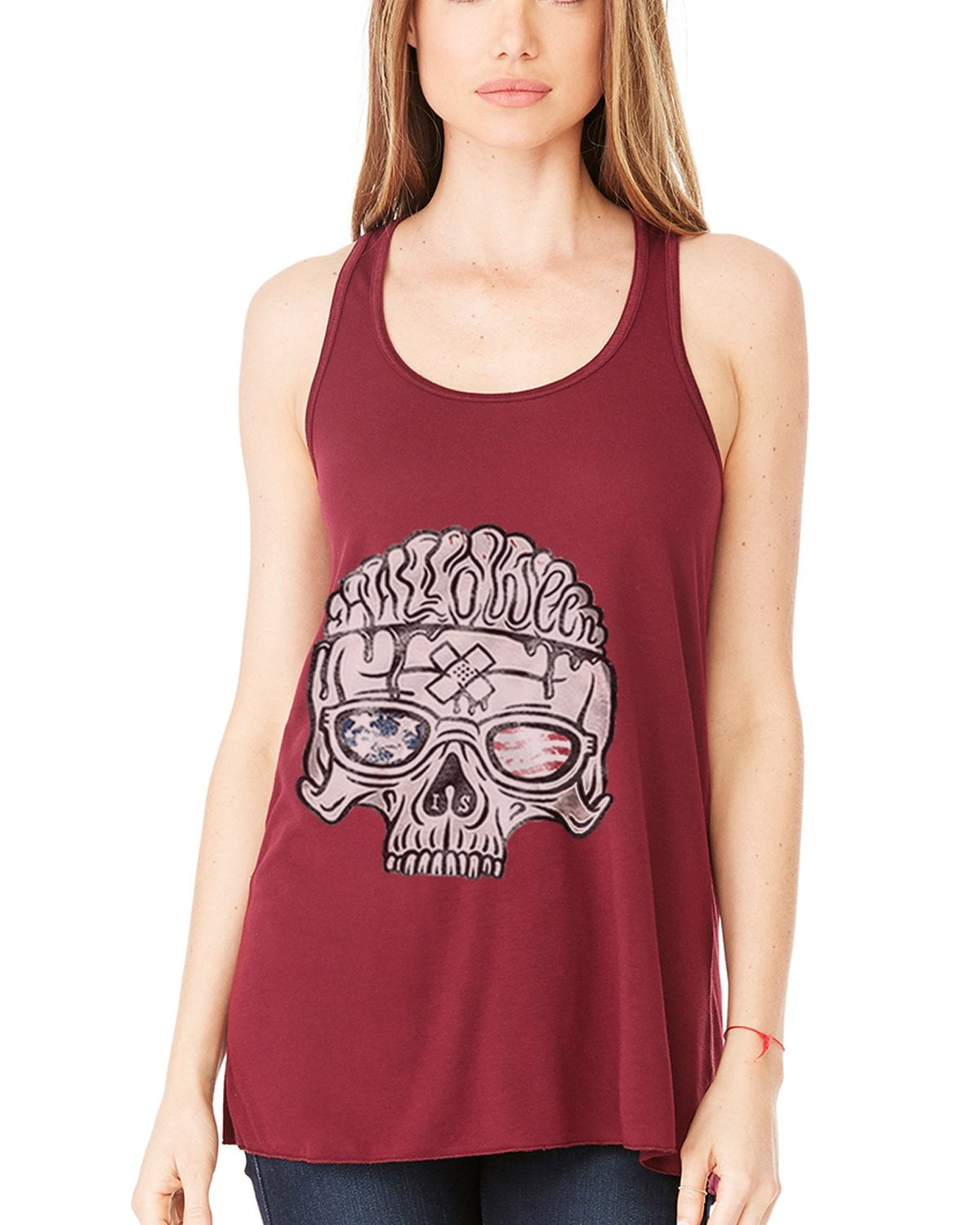 Women's US Skull Printed Flowy Racerback Tank Top