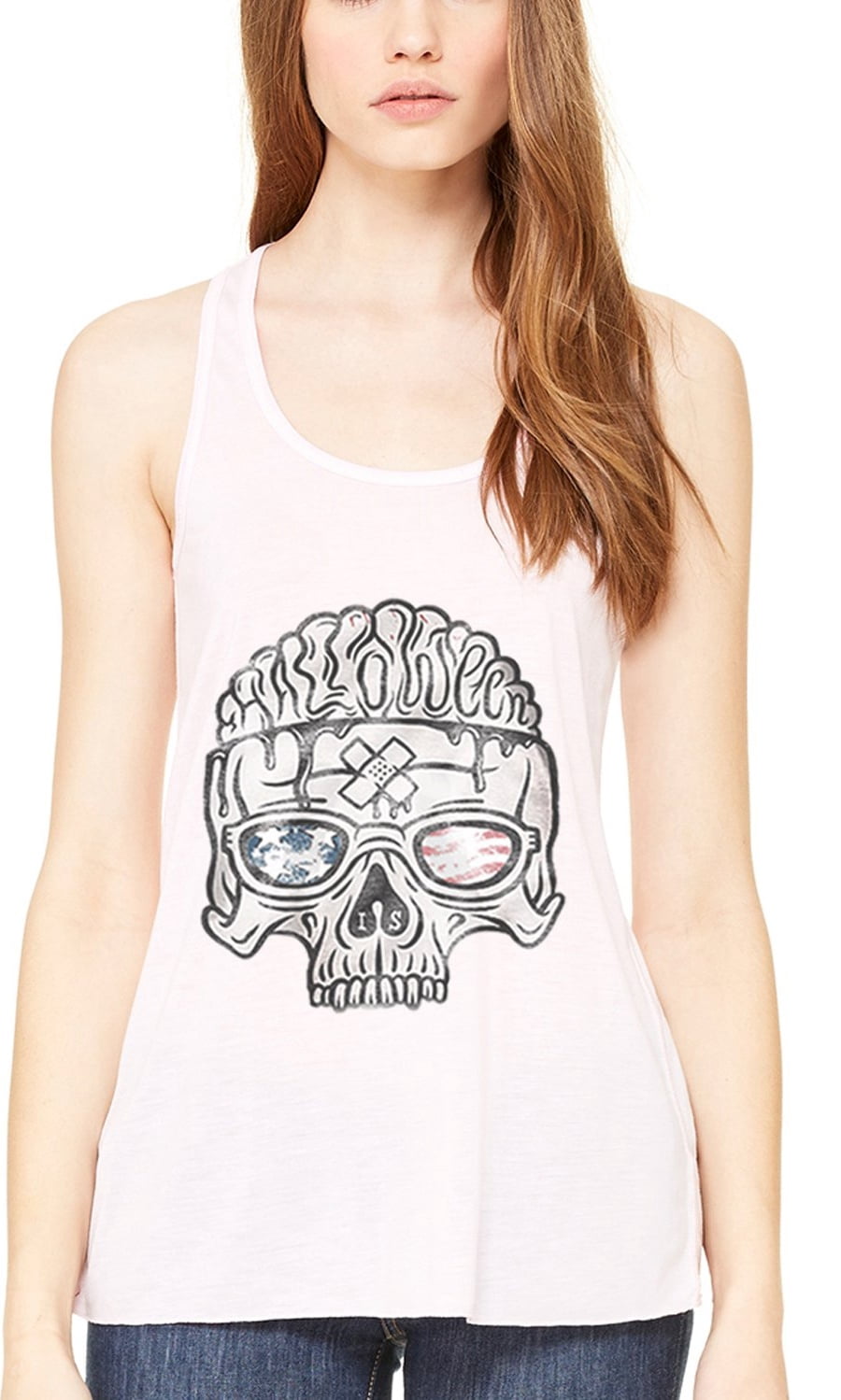 Women's US Skull Printed Flowy Racerback Tank Top
