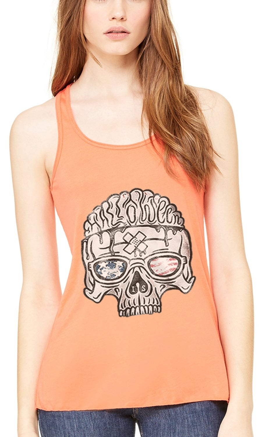 Women's US Skull Printed Flowy Racerback Tank Top