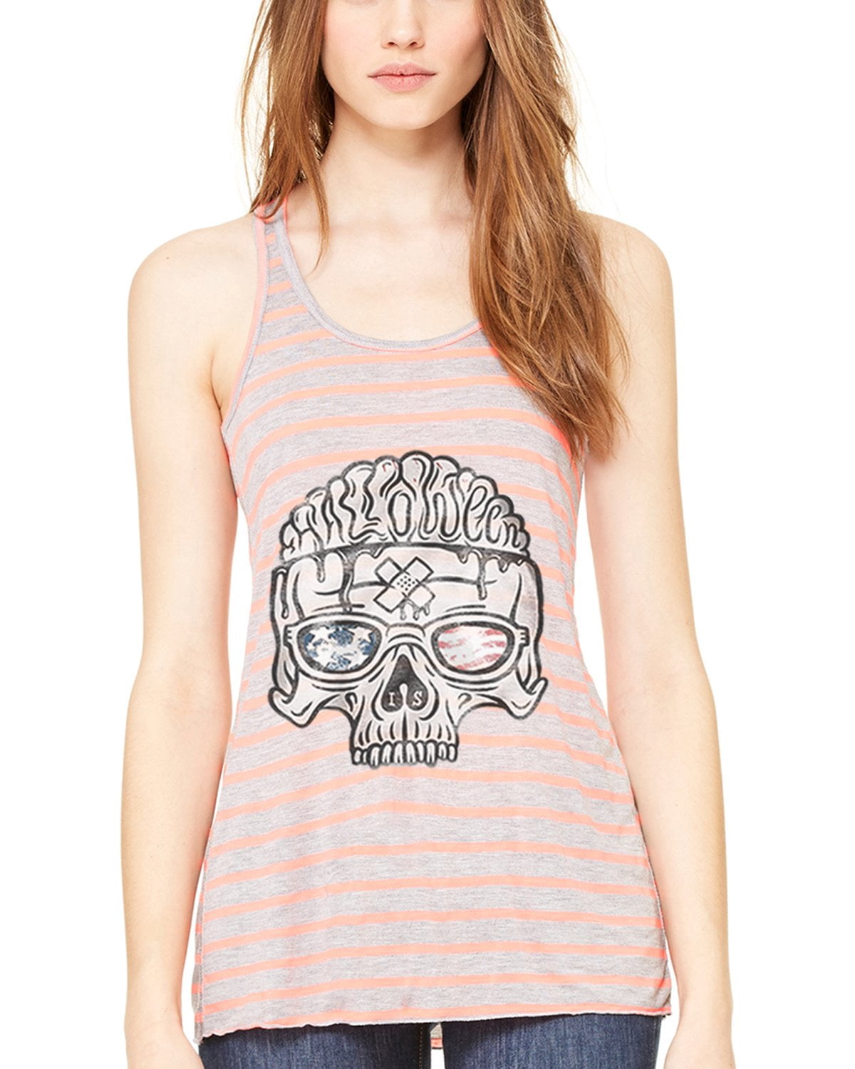 Women's US Skull Printed Flowy Racerback Tank Top
