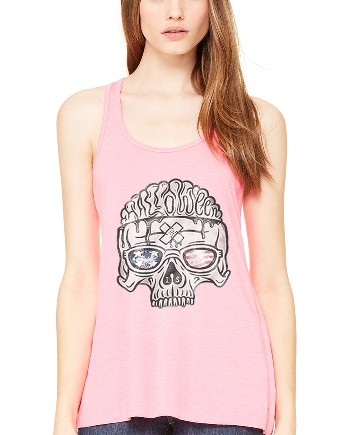 Women's US Skull Printed Flowy Racerback Tank Top