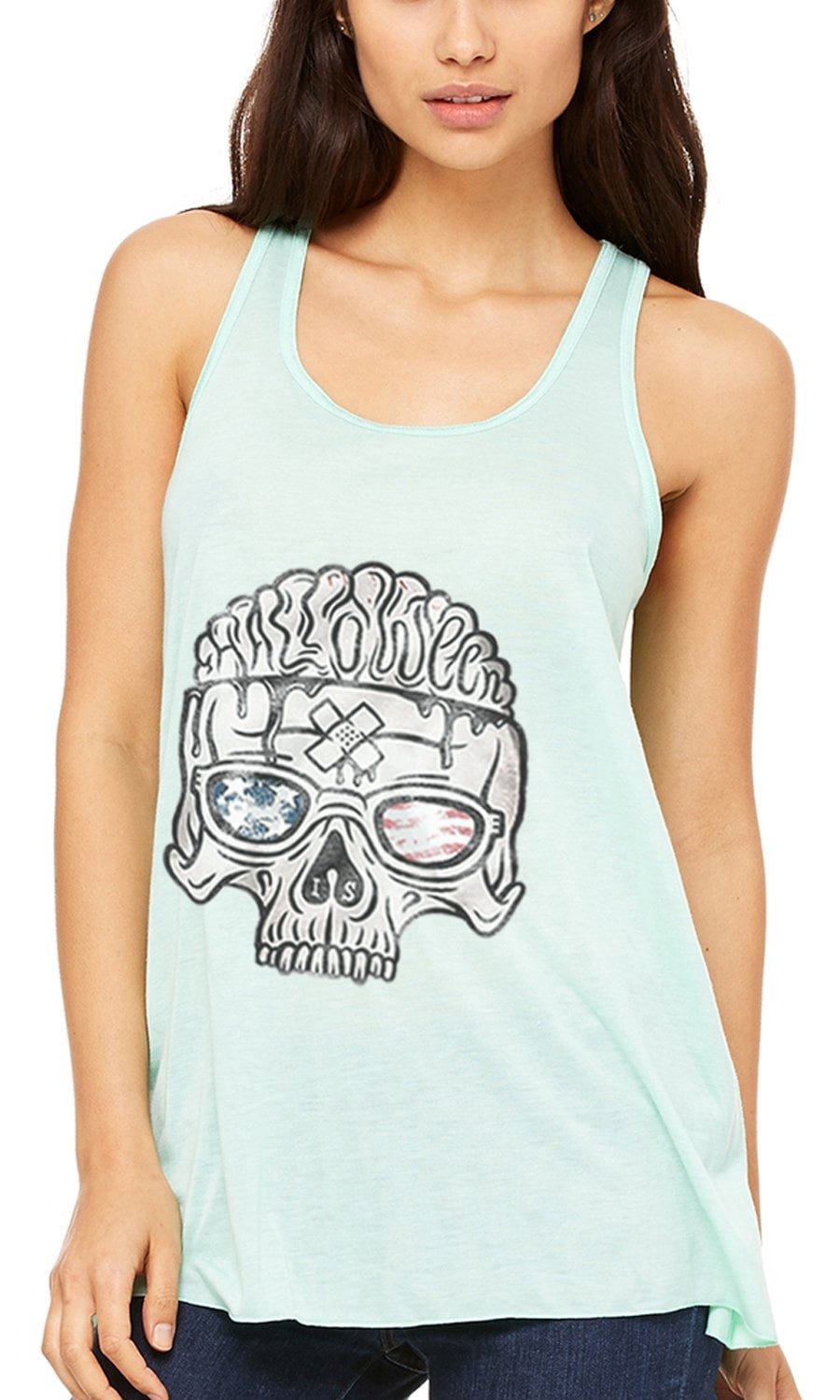 Women's US Skull Printed Flowy Racerback Tank Top