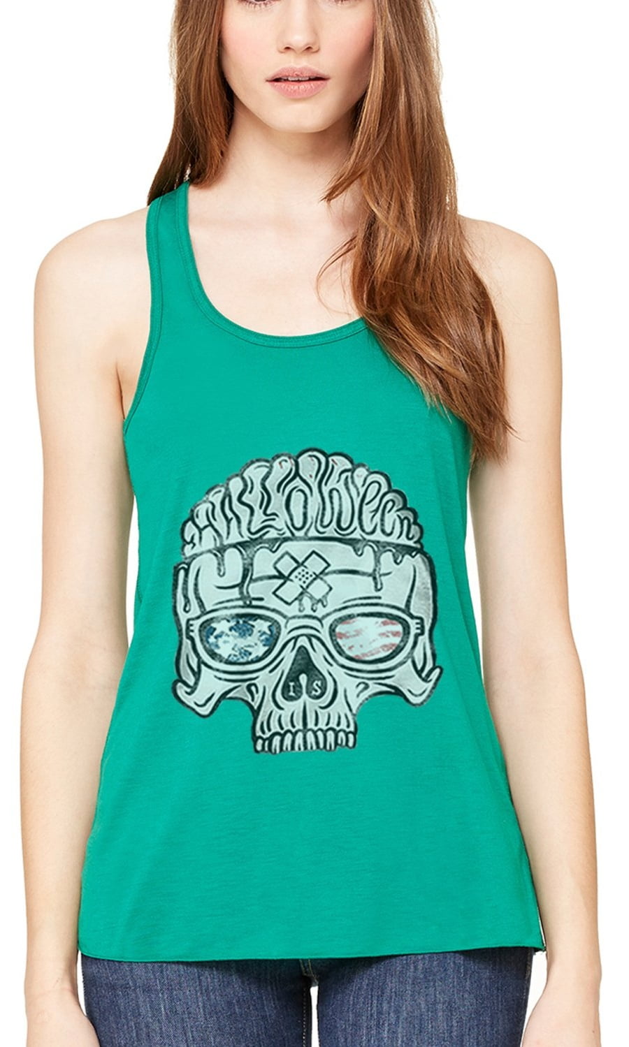 Women's US Skull Printed Flowy Racerback Tank Top